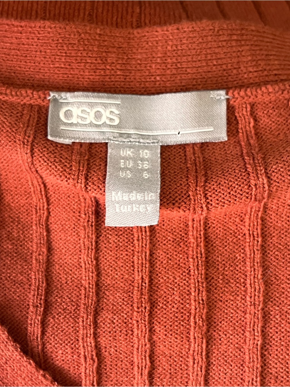ASOS Rust Ribbed Button-Trim Long Sleeve Midi Dress - Picture 6 of 9